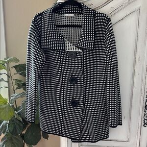 Sioni Sweater Cardigan Jacket SZ Medium Black & White Pattern Big Buttons